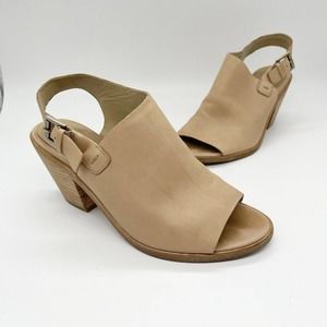 Eileen Fisher Glance Slingback Mules Beige Size 8.5 block Heels Sandals Leather‎